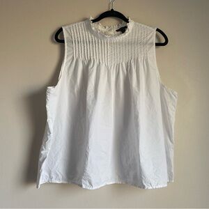 J.Crew White Pintuck Cotton Poplin Shirt Size 2X Ruffle Neckline Sleeveless